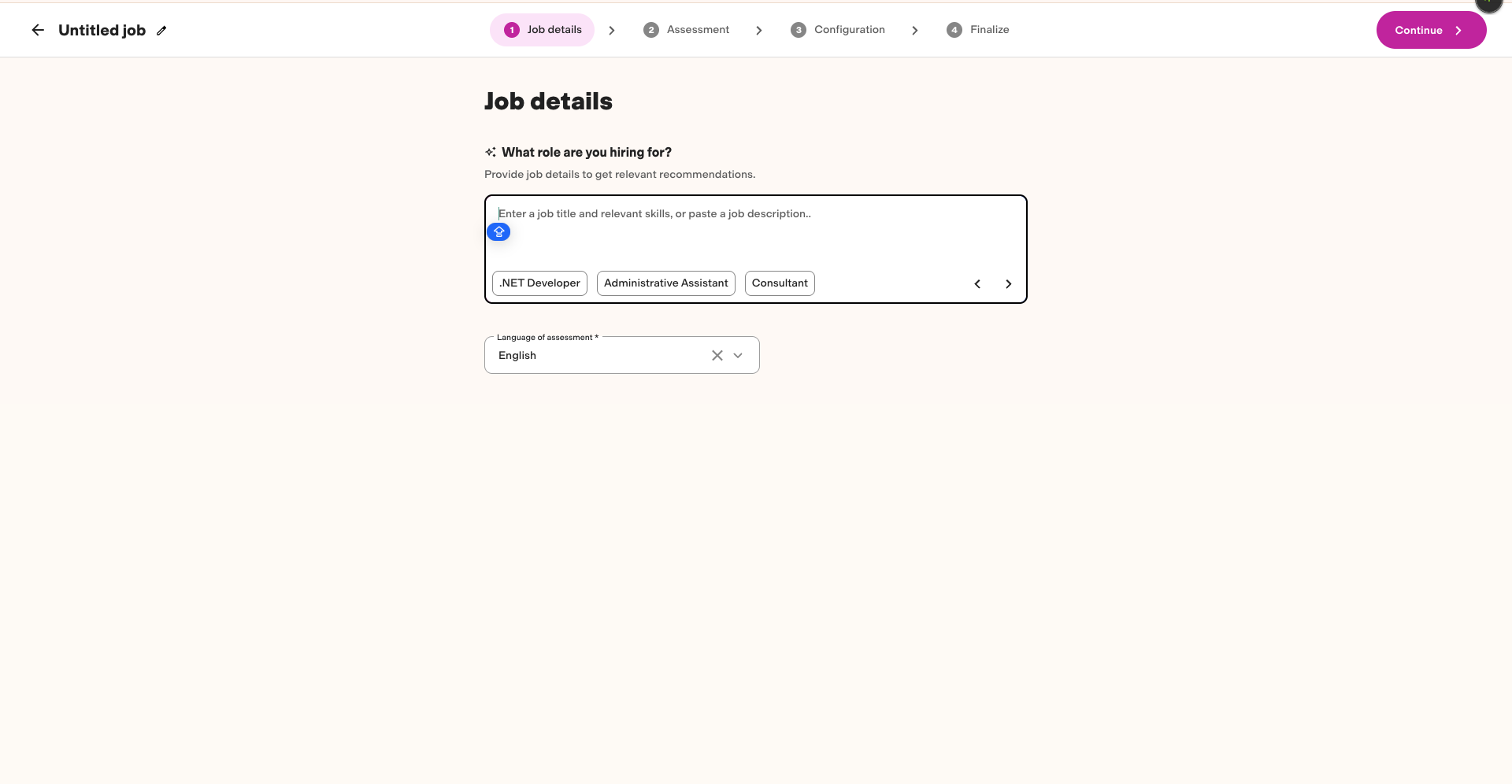 TestGorilla's new job page with a modal reading "You've run out of credits" on a fresh account