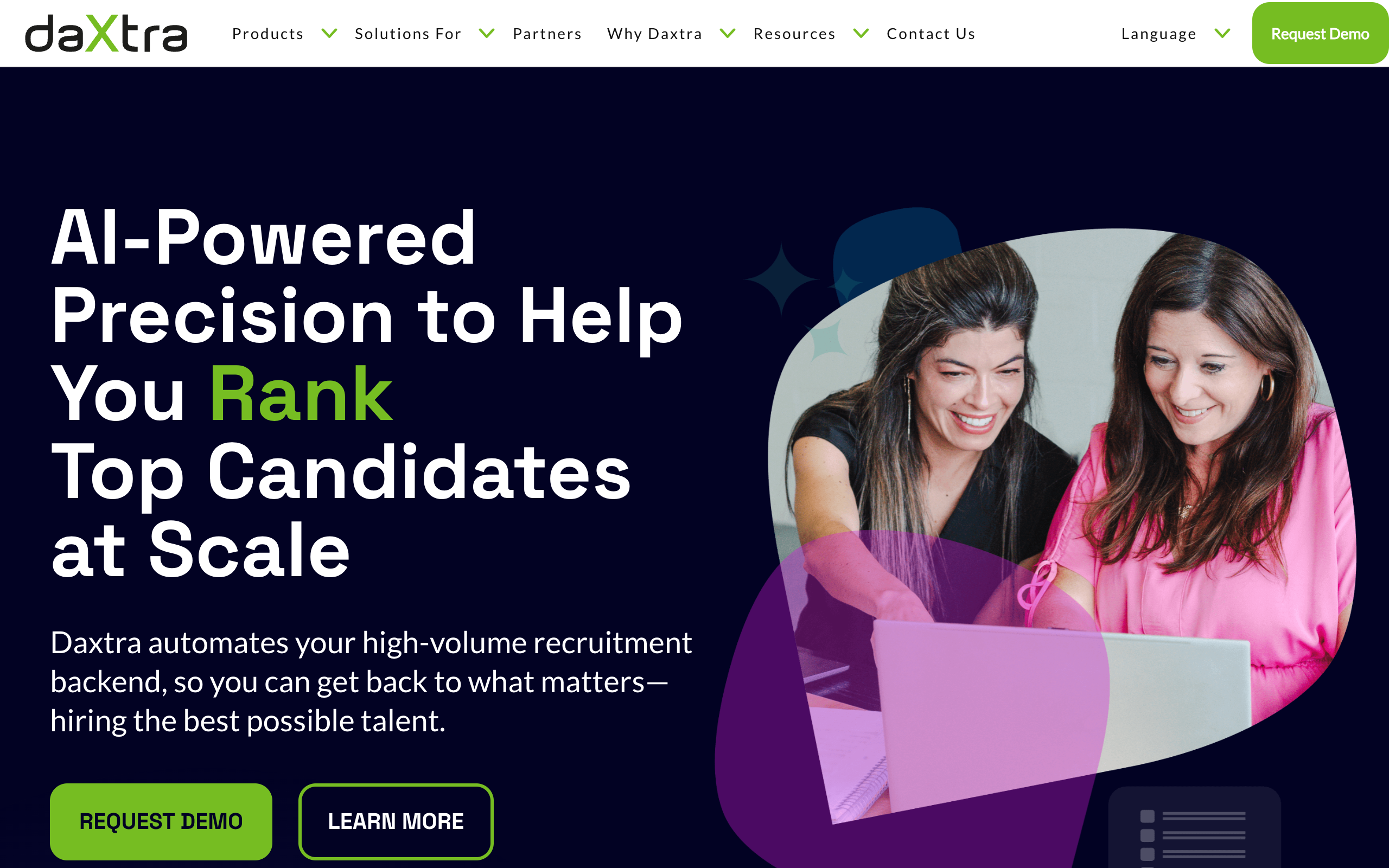 Daxtra homepage, AI-powered resume parsing and ranking for high-volume recruitment