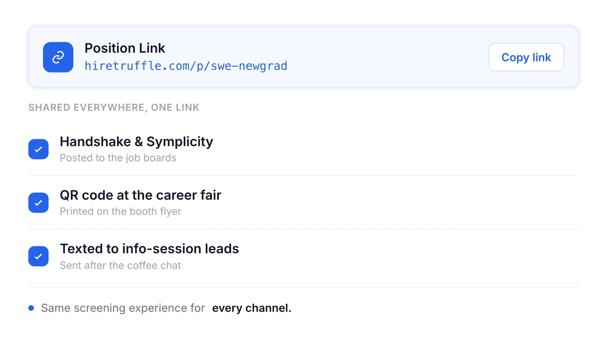One Truffle Position Link for a new grad engineer, posted across every hiring channel