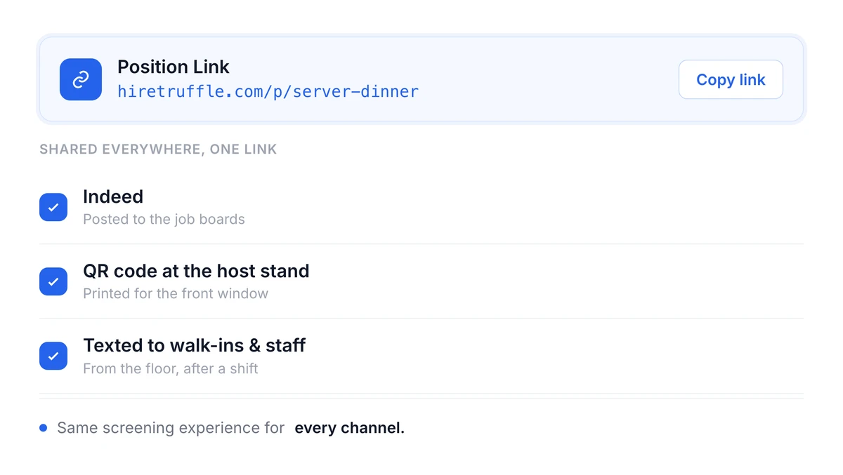 One Truffle Position Link for a server, posted across every hiring channel