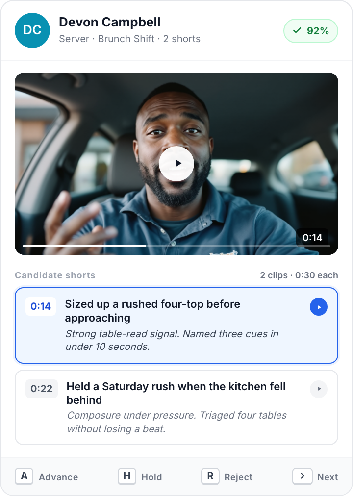 Truffle Magic Review on mobile with Candidate Short and match score for a restaurant candidate